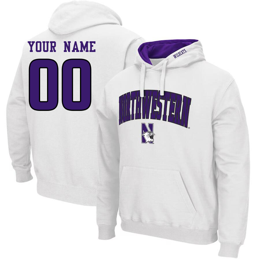 Custom Northwestern Wildcats Name And Number Hoodies-White